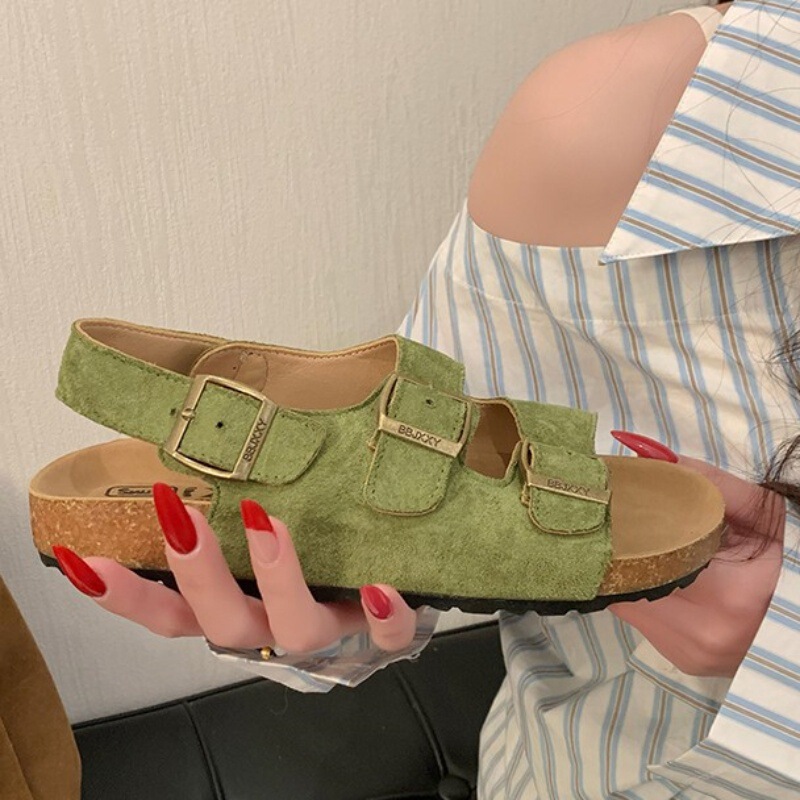 Cowhide Version ~ Cork Thick-soled Birkennedy Sandals Women's 2025 Summer New Outfit Roman Sandals and Slippers Women's Fashion