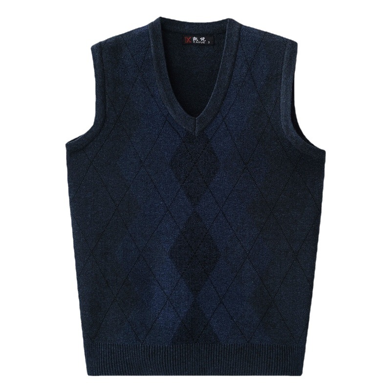 New Spring and Autumn Men's V-Neck Diamond-Patterned Pullover Vest, Casual Jacquard Knit Vest, One-Piece Wholesale