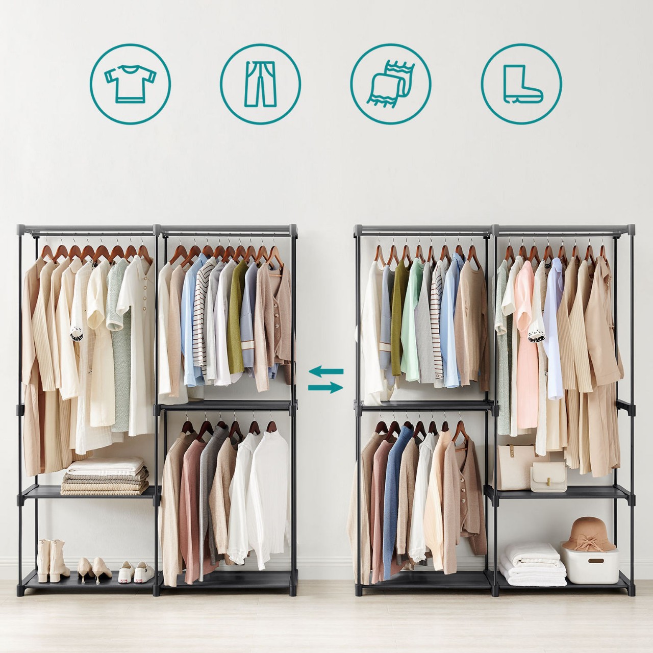 Venta caliente simple portable independiente armario de almacenamiento con 2 perchas de partición