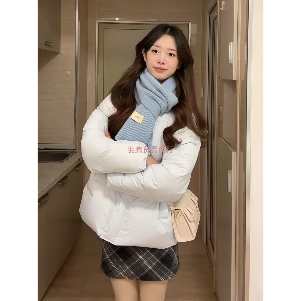 羽绒服女短款加厚纯色连帽2025年新款宽松简约粉色白鸭绒冬季外套