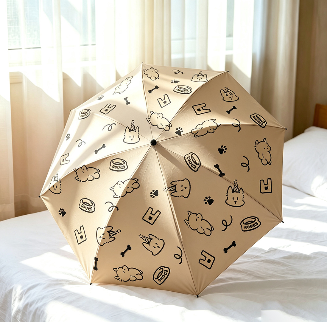 Paraguas totalmente automático al por mayor, de doble uso para sol y lluvia, paraguas plegable con diseño de dibujos animados, paraguas de vinilo con protección solar, protección UV