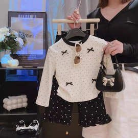 女童T恤春装2025蝴蝶结新款时尚洋气儿童春秋长袖春季打底上衣潮