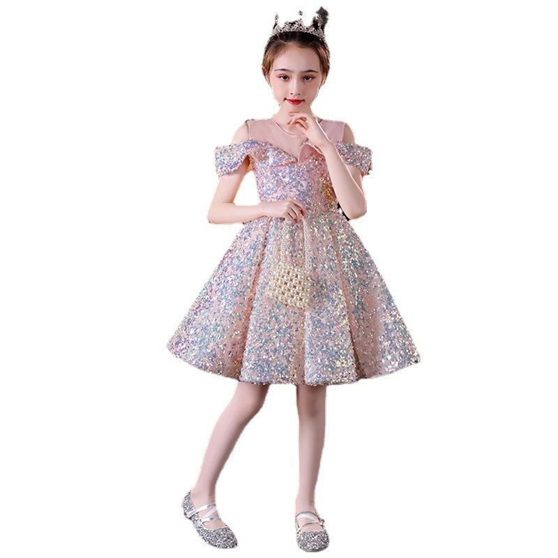 Sparkling Princess Dress For Girls - Glitter Short Sleeveless Party Gown For Birthday, Pageant, Special Occasions (Pink Gold)_voghion.com