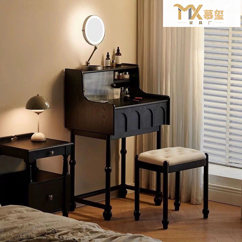 French Mid-Century Style Ash Solid Wood Dressing Table Small Bedroom Mini Small Dressing Table Integrated Dressing Table