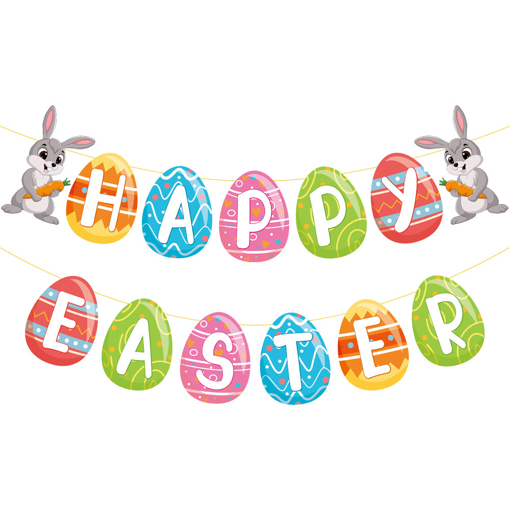 Pascua bandera tire flor colorido huevo conejo festival accesorios de decoración de fiesta de Pascua