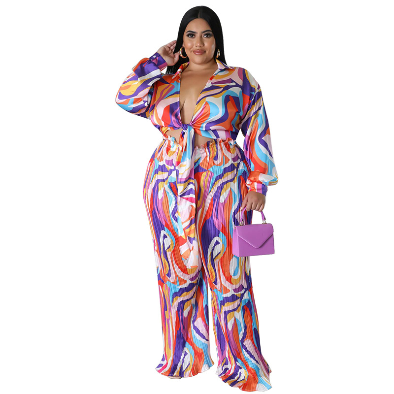 Daily Elegant Color Block Spandex Polyester Pants Sets Plus Size Two-piece Sets display picture 7