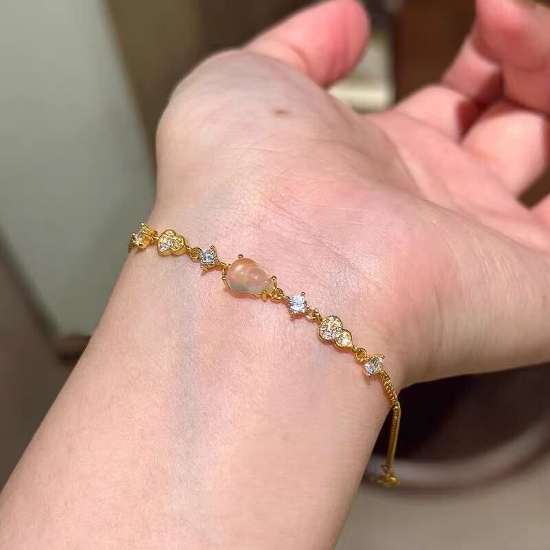 Gourd-Shaped Bracelet for Women, Silver-Plated, Niche Design, Elegant Jewelry with Micro-Inlaid Zircon, Popular Online Style, High-End Feel, 520 Gift