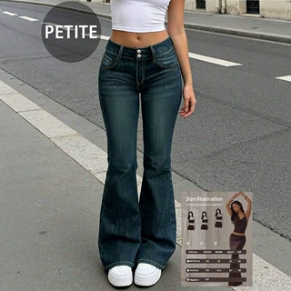 ebay独立站女装春秋优雅修身牛仔长裤显高辣妹显瘦微喇长裤批发