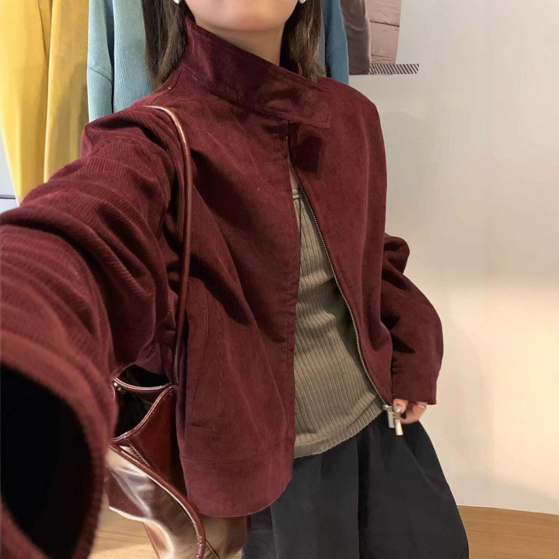 新款简约立领夹克灯芯绒气质外套女2025春秋新款休闲上衣中国风|undefined