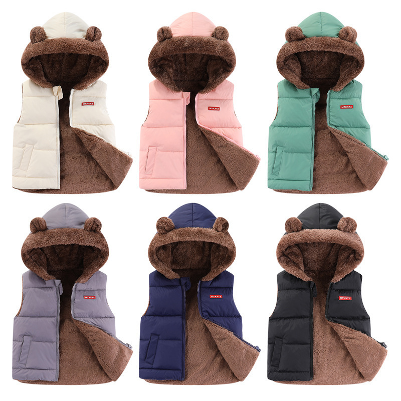 2025 chaleco de cordero de cachemira para niños y niñas nuevo algodón para bebés con chaqueta de algodón con capuzas gruesas para niños calientes