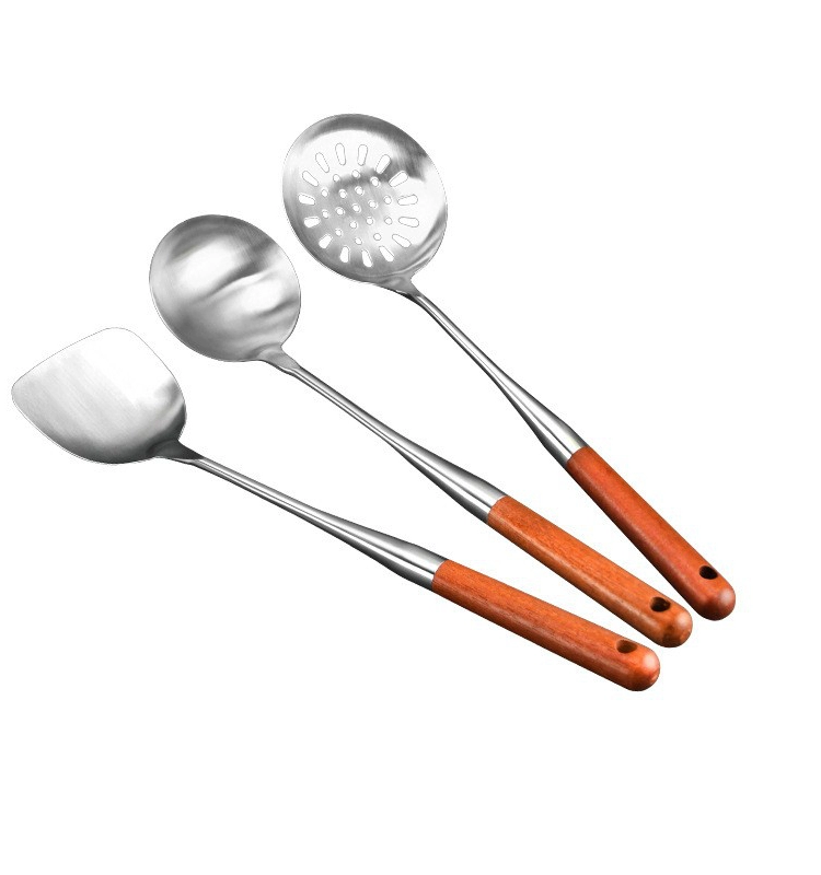 201 stainless steel cooking spoon spoon, pear wood long -handle kitchen utensils, anti -hot stir -fried cooking pot, shovel, spatula spatula, spoilet spatula germs, germs