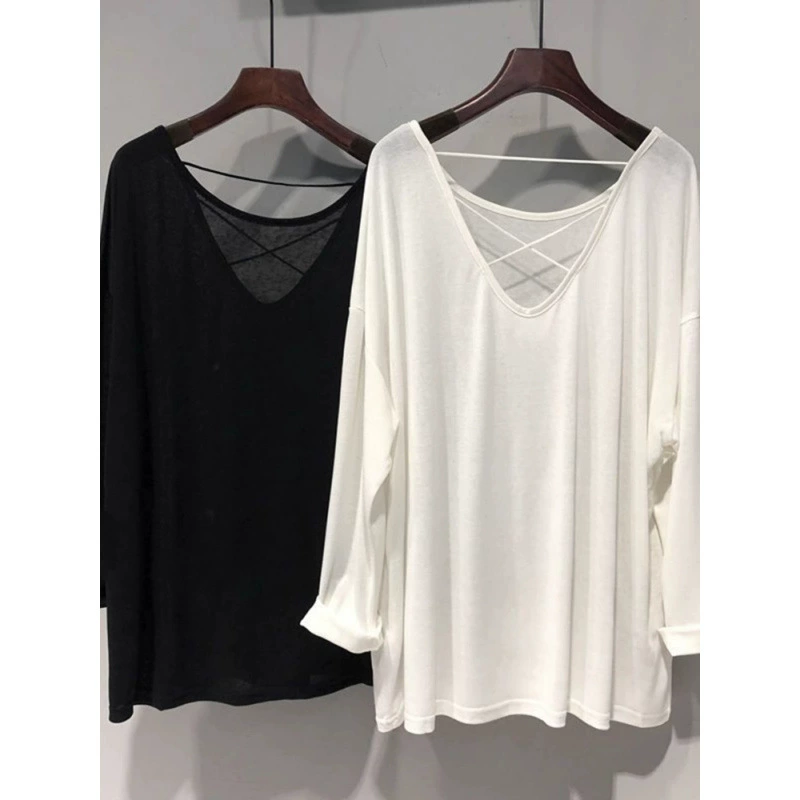 Light and thin long-sleeve, knitted shirt, sweater, plus size, backless, sun protection, V-neckline