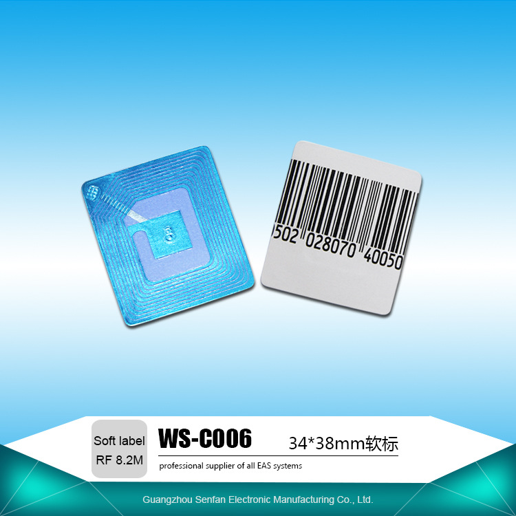 radio frequency Theft prevention Soft label square Barcode Soft label WS-C006 supermarket Commodity Theft prevention Sticker 34*38mm