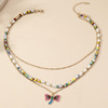 Foreign trade popular jewelry multi -layered beaded collar chain necklasses colored rice bead personality dragonfly pendant necklace