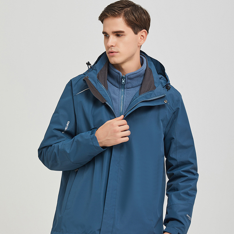 Chaqueta de pareja de doble pieza forro polar sombrero chaqueta a prueba de viento a prueba de lluvia deportes al aire libre moda casual ventas directas de fábrica