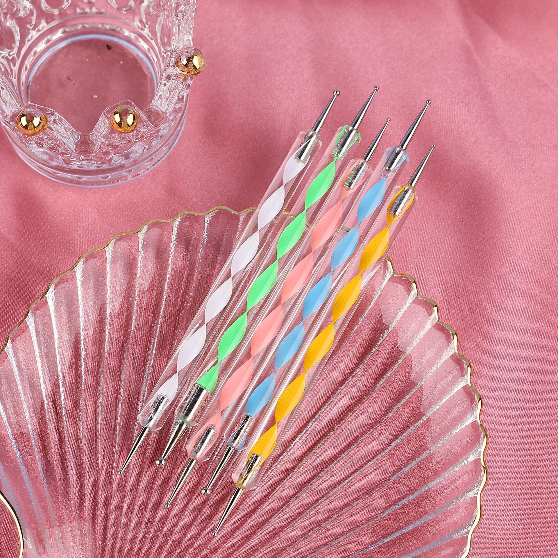 Acrylic Double-Ended Nail Art Pen with Spiral Handle, Dotting Pen, Flower Dotting Needle, Bead Dotting Pen, Dual-Use Nail Art Brush Set