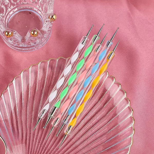 Acrylic Double-Ended Nail Art Pen with Spiral Handle, Dotting Pen, Flower Dotting Needle, Bead Dotting Pen, Dual-Use Nail Art Brush Set