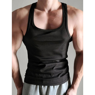 American Style Threaded Tight Stretch Quick-drying Vest Men's Round Neck Sling Fitness Waistle Sleeveless I-shaped Vest Training Suit