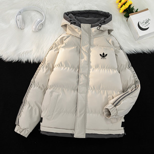 Winter Clover Men's Jacket Cotton Coat Simple Fashion Casual Korean Style Trendy Couple Hooded Cotton Jacket Thickened