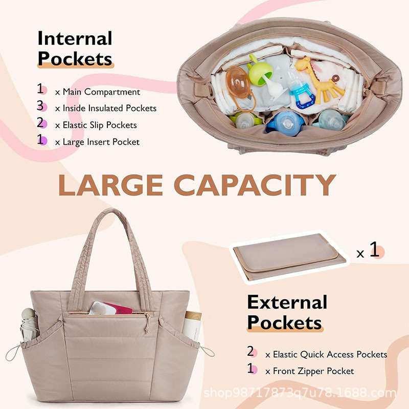 Bolsa de pañales, bolsa de mano con cochecito, bolsa de bebés de gran capacidad, bolsa de pañales de cambio, bolsa de relleno portátil
