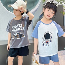 2026新款男童睡衣夏季潮流薄款纯棉短袖短裤套装女童宝宝休闲韩系
