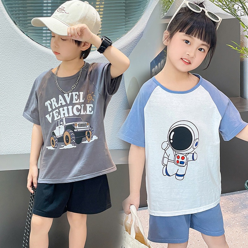 2026新款男童睡衣夏季潮流薄款纯棉短袖短裤套装女童宝宝休闲韩系