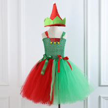 新款跨境圣诞节童装圣诞精灵女童红色蓬蓬裙网纱派对演出套装