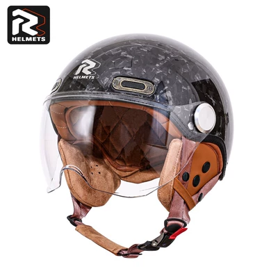 Carbon Fiber Helmet Motorcycle Half Helmet for Men and Women, Electric Vehicle, Four-Season Retro Motorcycle, Winter Sun Protection, 3C Ultra-Light (Motosiklet kaskı (dəbilqə)) - forging-carbon-fiber-12k-m