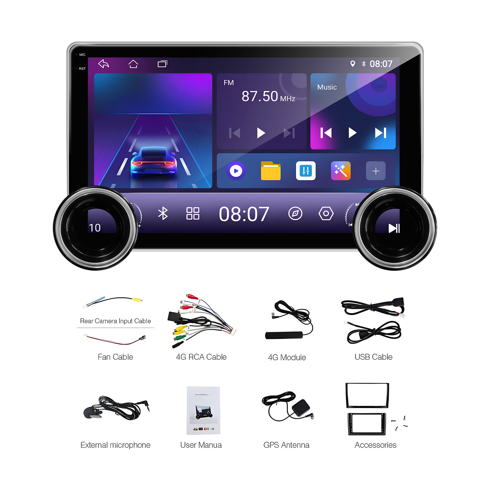 Cross-Border 10.1inch Dual-Knob Car Android Navigation System Mp5 Player Wireless Carplay Car Player