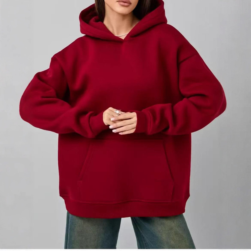 Cross-Border 2025 Autumn and Winter European and American Clothing New Fashion Pure Color Loose Casual Elegant Long-Sleeved Hooded Sweatshirt