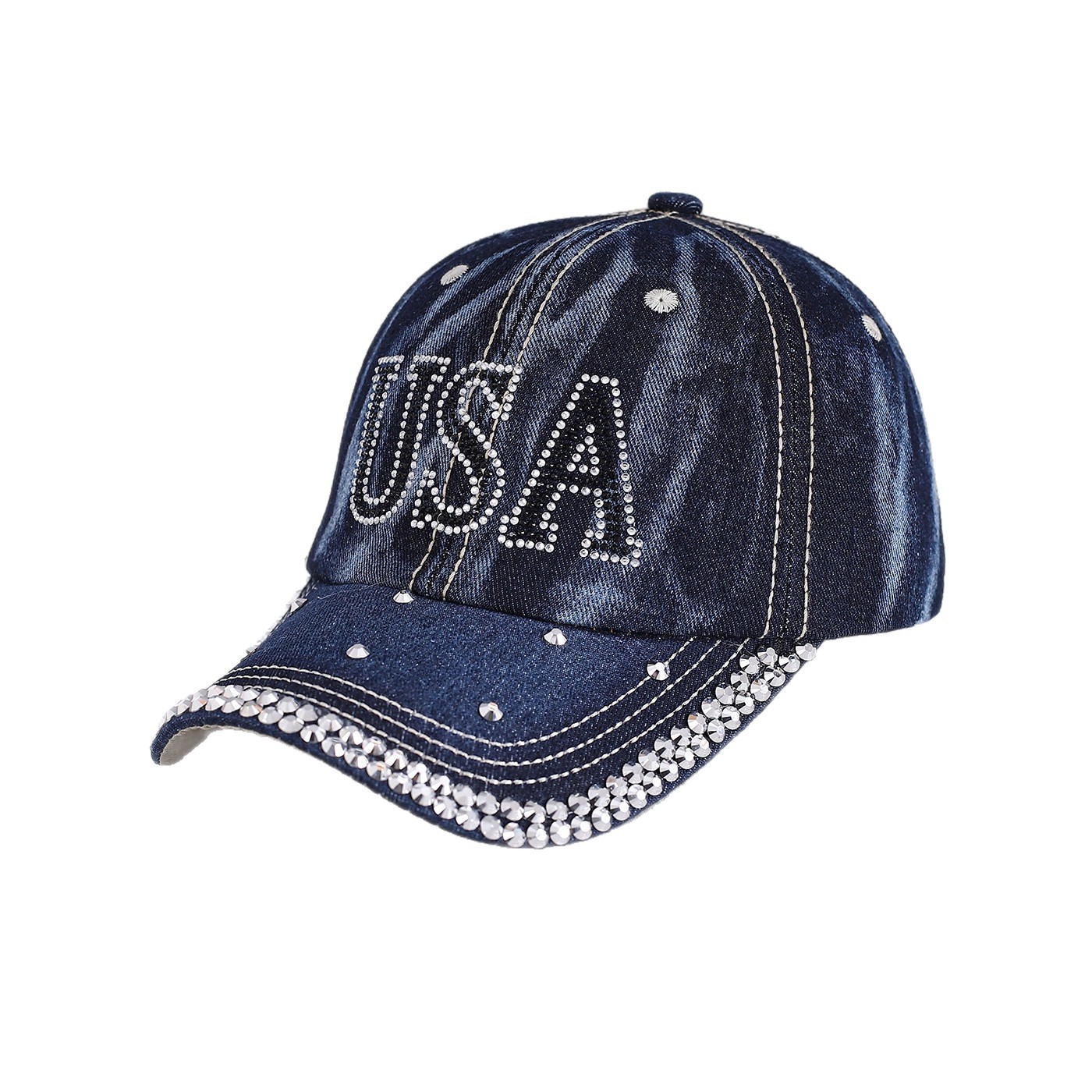 Fashionable Rhinestone Letter Denim Baseball Cap For Women_voghion.com