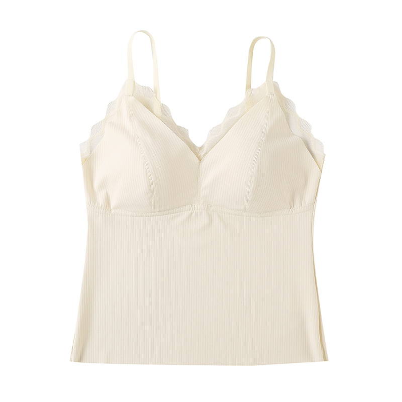 Cordón de belleza de espalda pequeña chaleco de mujer ropa interior delgada taza fija larga ropa interior base de la camisa de verano