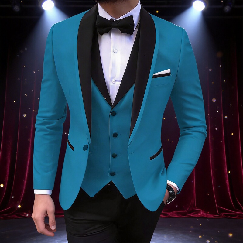 Aliexpress Men's Color-Block Suit for Performance Hosting, Three-Piece Slim Fit Business Suit, Stage Business Interview Suit