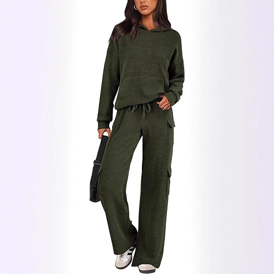 女式 2 件套休闲连帽衫运动服套装超大运动衫宽松秋季时尚运动裤|undefined