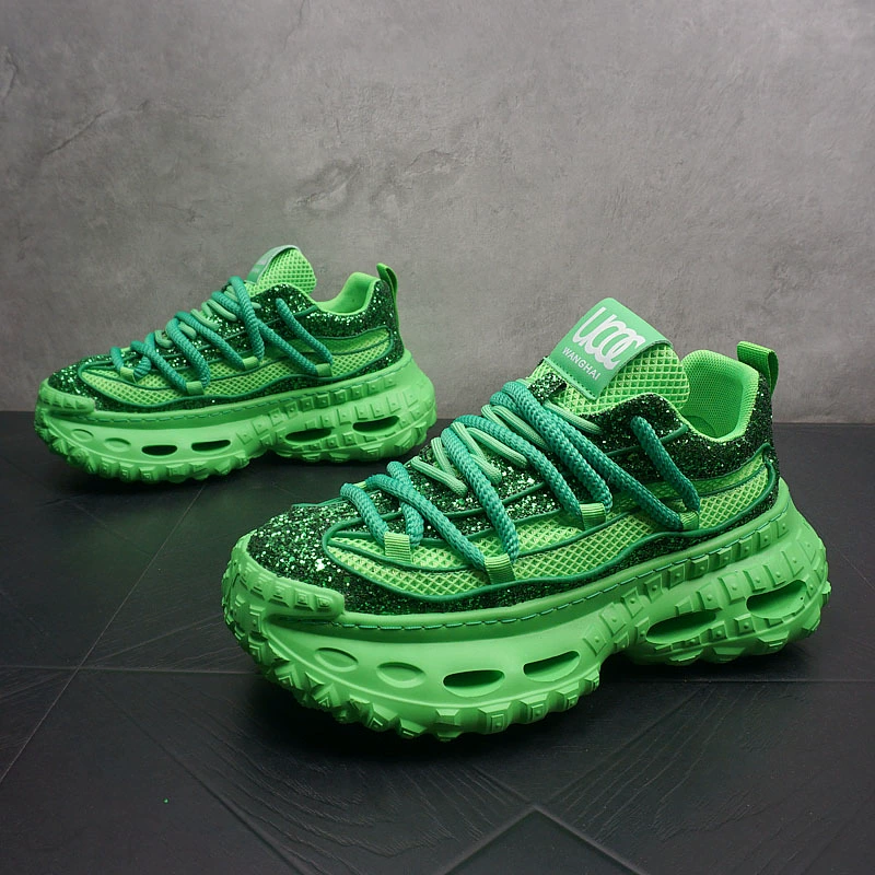 Блестки Студенческая личность Тенденция Корейская версия Мужская дышащая повседневная утолщенная нижняя обувь спортивная обувь