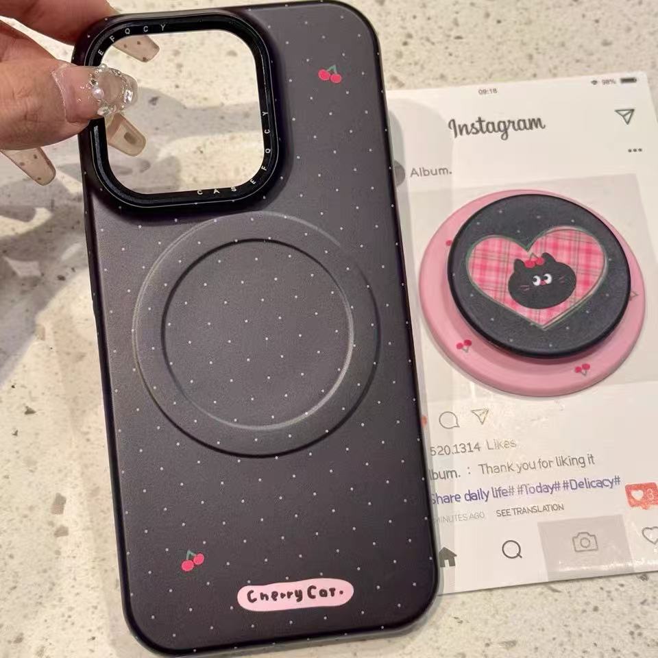Ins coreanos con lazo de cereza negro para iphone15/14 funda para teléfono móvil Apple 16ProMax femenino 13 duro