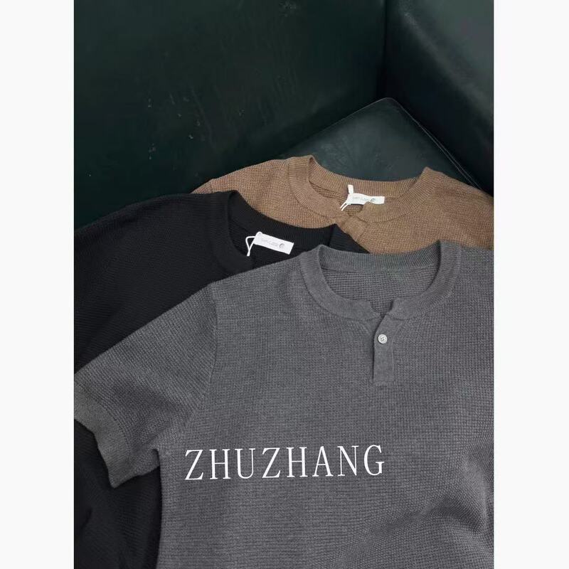 Henry Single-Button Summer Old Money Style Ice Silk Linen Henry Collar High-Quality Polo Shirt Knitwear for Men