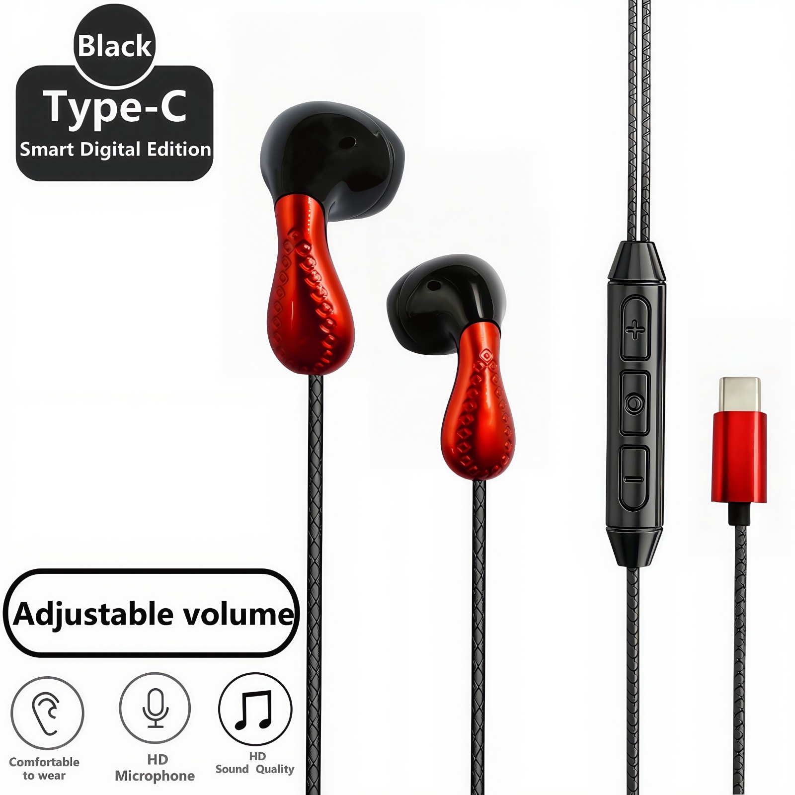 Type-C Semi-In-Ear Headphones Digital Audio Headphones Suitable for Xiaomi Huawei Valley Samsung Earbuds Mobile Phone Headphones