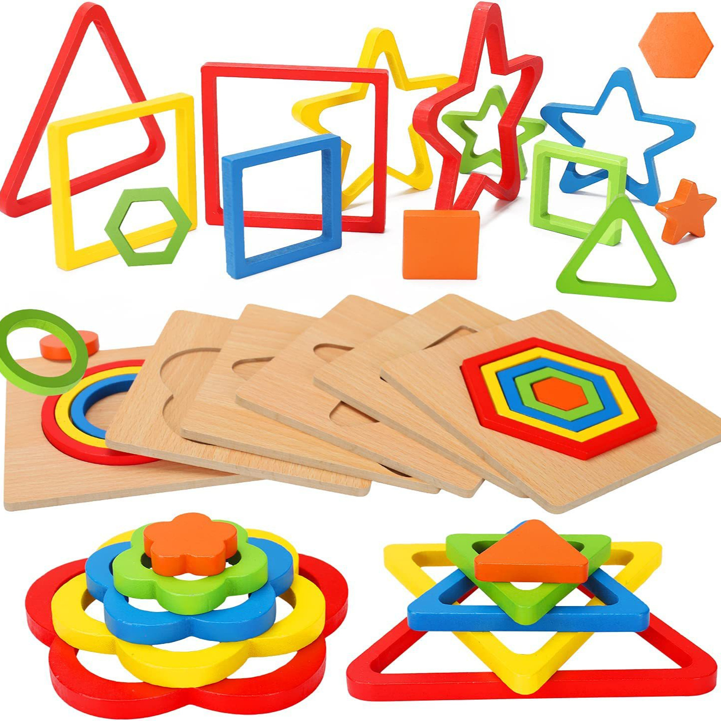Cross-border Toddler Puzzle Wooden Toy Montessori Shape Classification Geometric Puzzle Preschool Learning Early Education