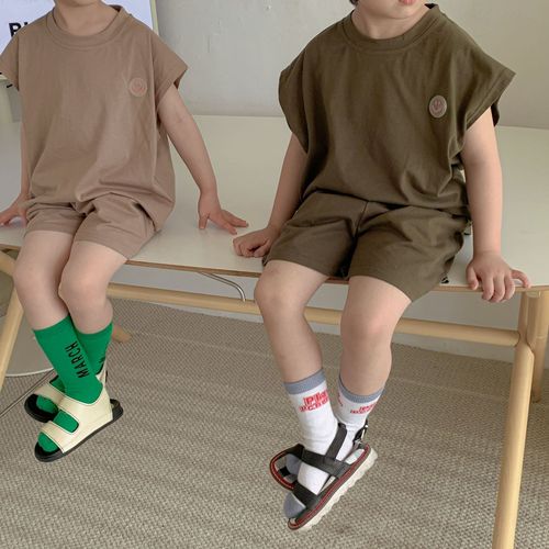 Children's Summer Suit Girls Pure Cotton  New Summer Suit Smiling Little Boy Casual Baby Vest Two-piece Set