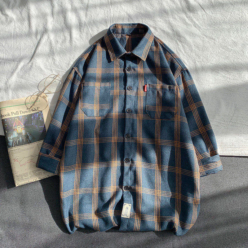Camisas a cuadros de mangas largas para hombres 2024 nuevo verano suelto puerto chaqueta de moda pareja camisa de estudiante chaqueta