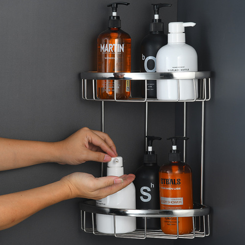 304 stainless steel triangular shelf bathroom double-layer triangular basket wall-mounted bathroom shelf corner bathroom rack