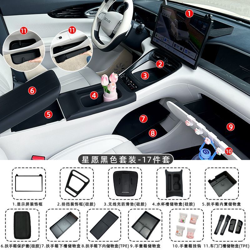Armrest box pad, Shiyong Protective Cover Pink - voyah-xingyuan-center-console-gear-panelarmrest-panel-silicone-pad-black-17