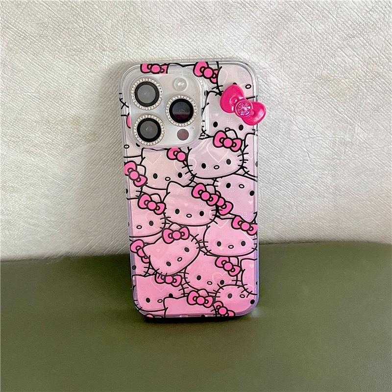 镭射渐变粉色满屏KT猫头iPhone16苹果15适用13/14pro max手机壳套|undefined