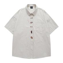 日系极简风刺绣设计感短袖衬衫男女小众设计感百搭宽松情侣衬衣