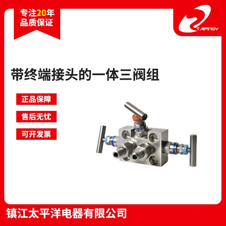 带终端接头的一体化三阀组 共面法兰型三阀组压力变送器用三阀组