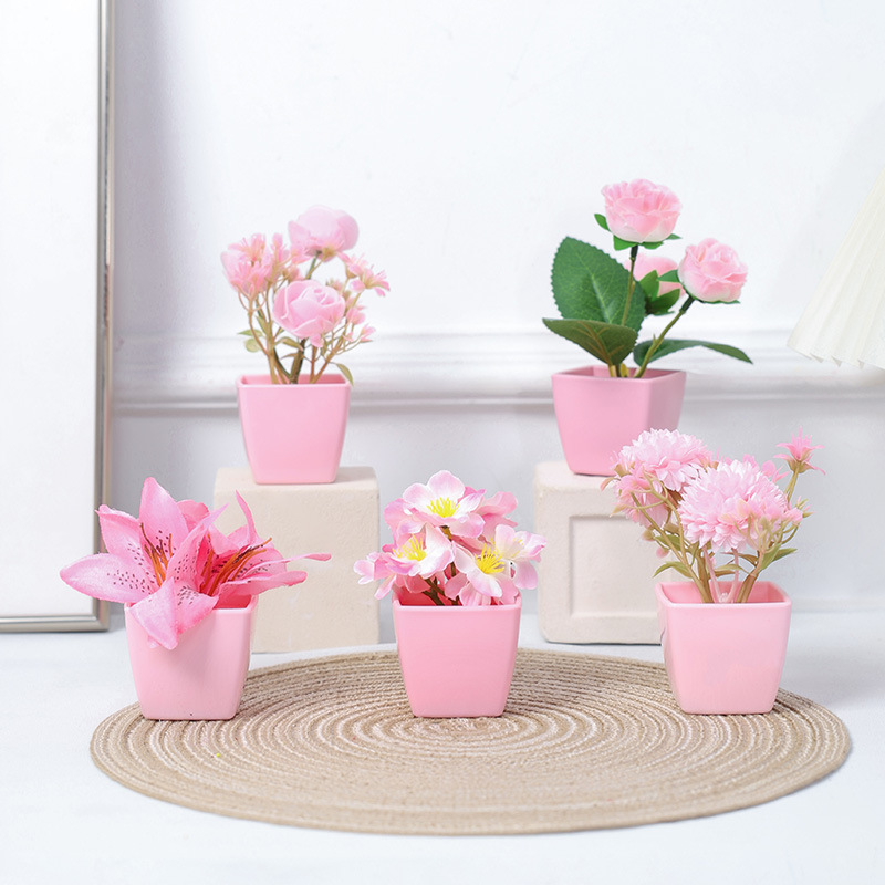 Plastic artificial plants, small fuchsia decorative flowers for home use 4