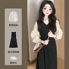 背带裙两件套女装秋冬装2024年新款奶fufu套装裙小个子减龄连衣裙