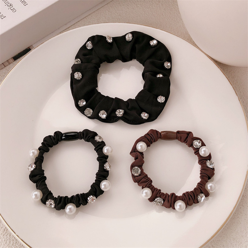 DongDamen nuevo anillo de cabello de diamante de perla para el cabello femenino de alta calidad sensación de cabello de cuerda de cabello al por mayor