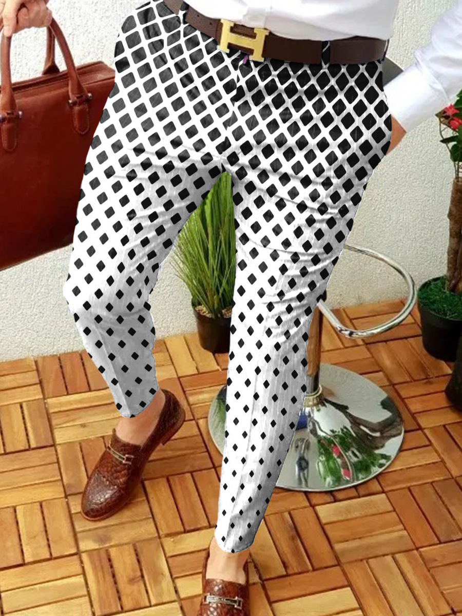 2023 estación independiente transfronteriza europea y americana nuevo patrón casual de los hombres impreso Mediados de cintura traje casual pantalones micro pantalones elásticos
